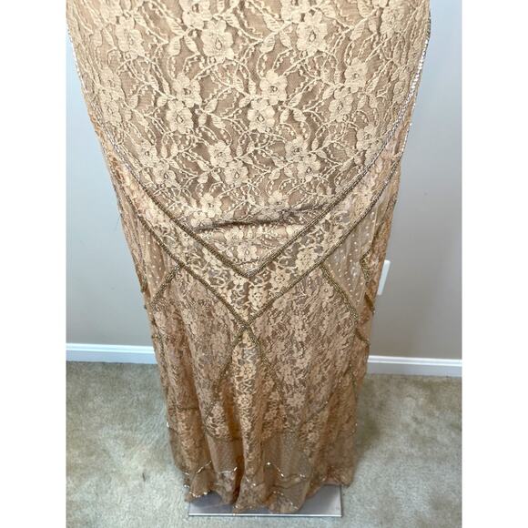 Retrofete Gianni Sequin Beaded Embellished Sheer Lace Champagne Maxi Dress Sz S - Picture 9 of 12